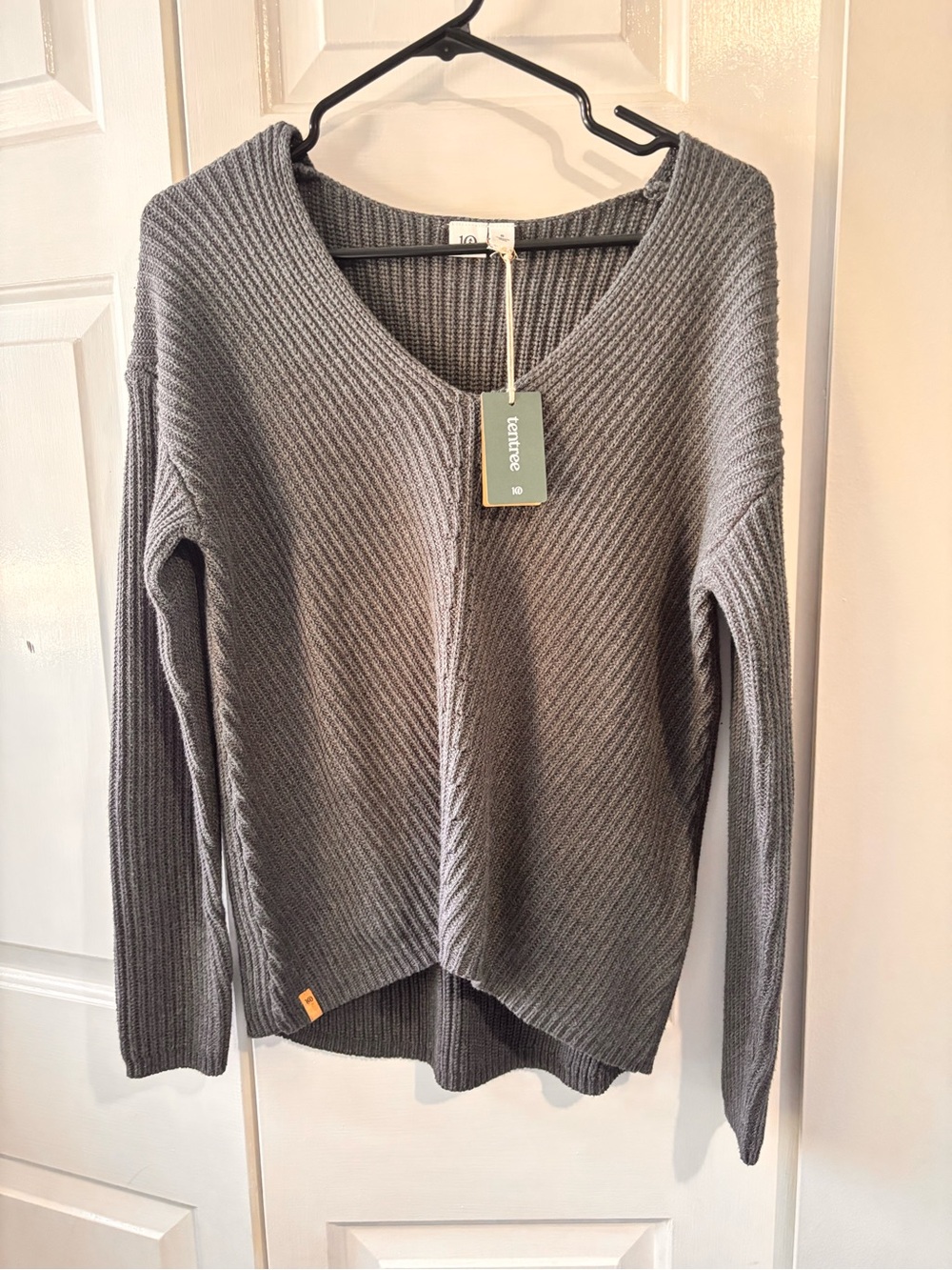 Cotton V-Neck Sweater Size S. Grey
